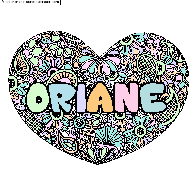 Coloriage Coloriage pr&eacute;nom ORIANE - d&eacute;cor Mandala coeur par marylou