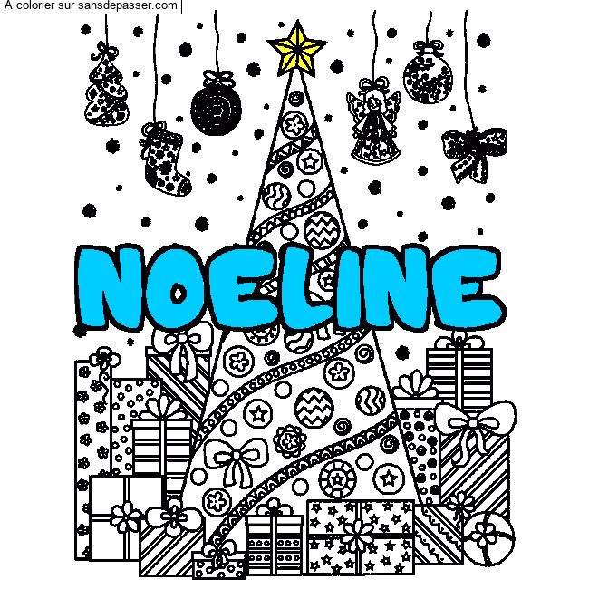 Coloriage prénom NOELINE - décor Sapin et Cadeaux par Capucine27