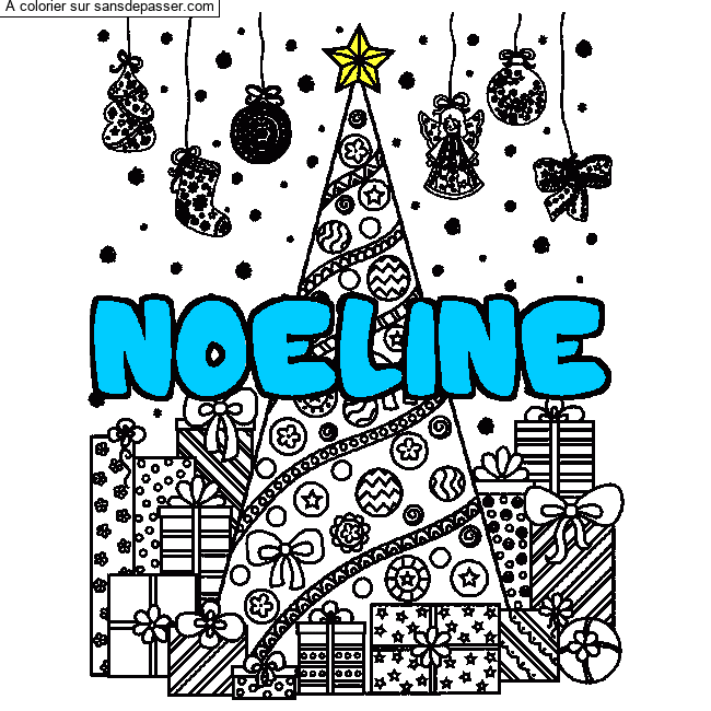 Coloriage Coloriage pr&eacute;nom NOELINE - d&eacute;cor Sapin et Cadeaux par Capucine27