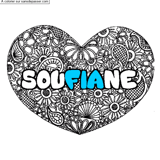 Coloriage Coloriage pr&eacute;nom SOUFIANE - d&eacute;cor Mandala coeur par un invit&eacute;
