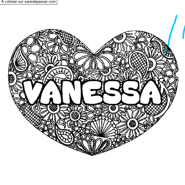 Coloriage Coloriage pr&eacute;nom VANESSA - d&eacute;cor Mandala coeur par un invit&eacute;
