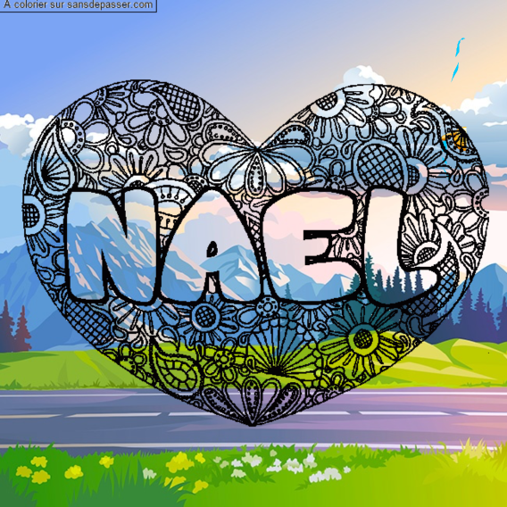 Coloriage Coloriage pr&eacute;nom NAEL - d&eacute;cor Mandala coeur par un invit&eacute;