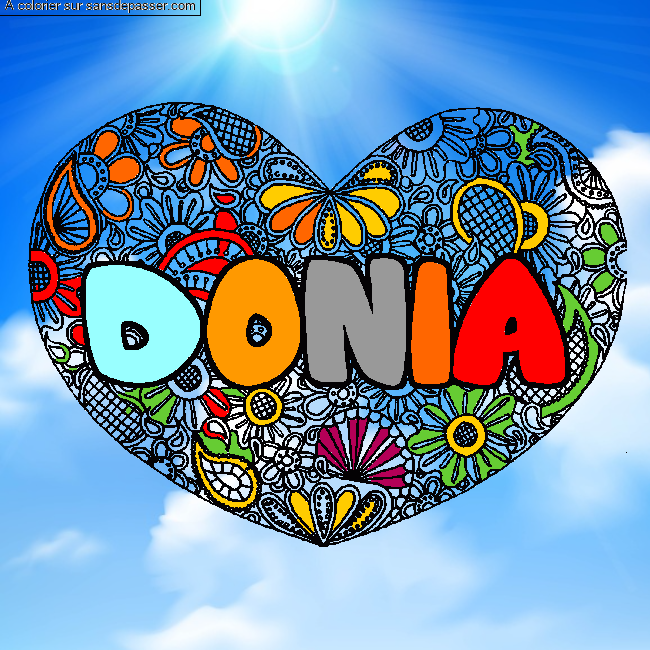 Coloriage Coloriage pr&eacute;nom DONIA - d&eacute;cor Mandala coeur par un invit&eacute;