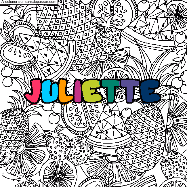 Coloriage prénom JULIETTE - décor Mandala fruits par un invité