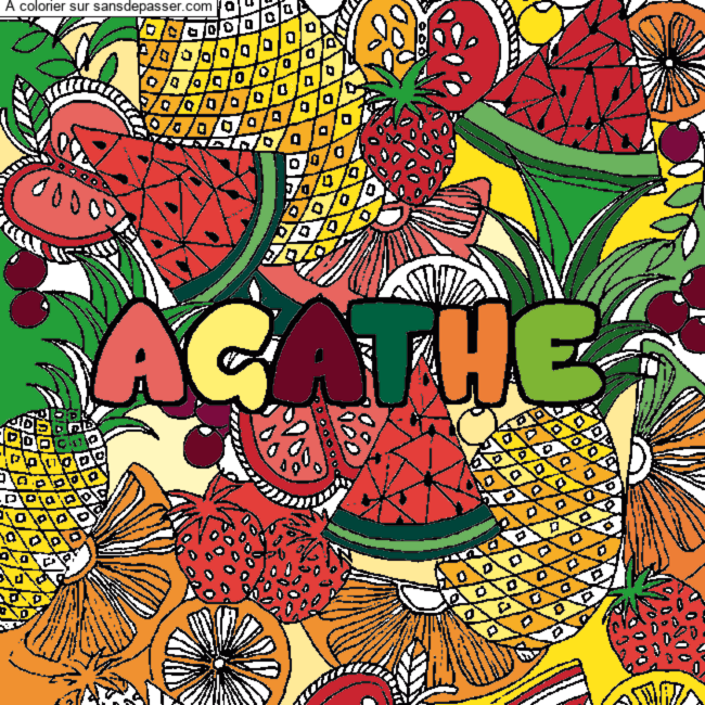 Coloriage prénom AGATHE - décor Mandala fruits par un invité