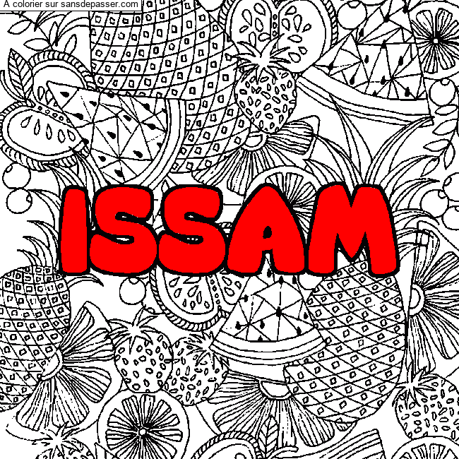 Coloriage prénom ISSAM - décor Mandala fruits par un invité