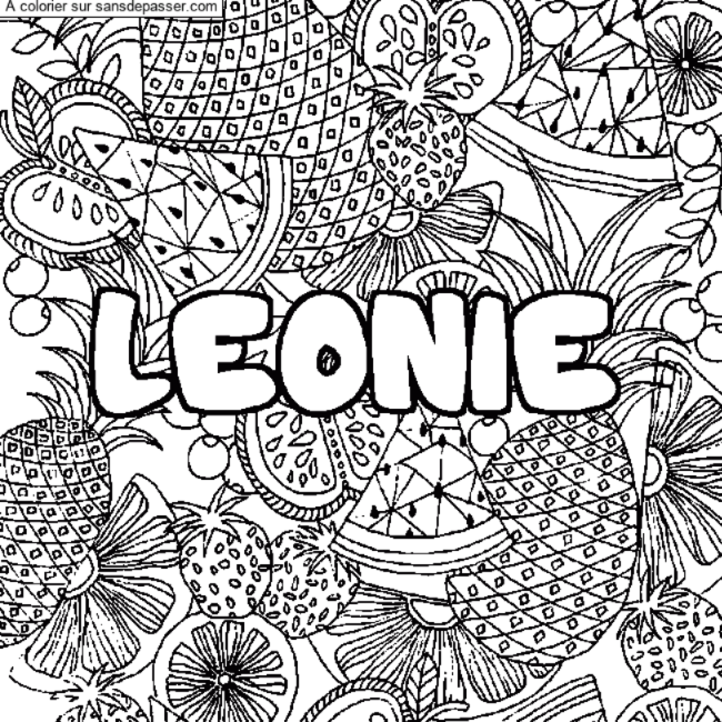 Coloriage prénom LEONIE - décor Mandala fruits par un invité