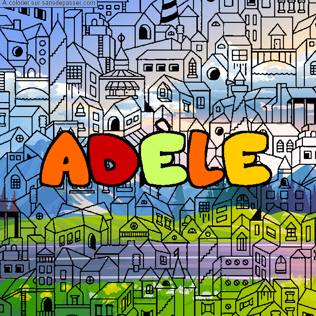 Coloriage Coloriage pr&eacute;nom AD&Egrave;LE - d&eacute;cor Ville par un invit&eacute;