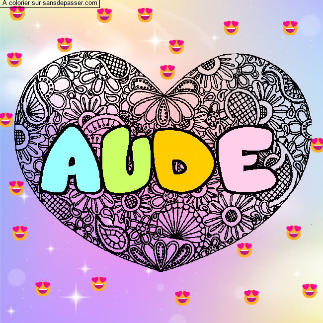 Coloriage Coloriage pr&eacute;nom AUDE - d&eacute;cor Mandala coeur par un invit&eacute;