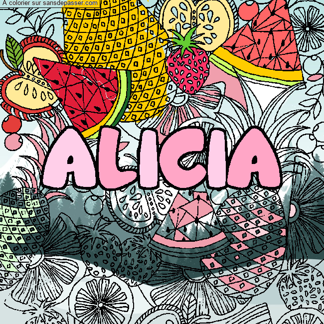 Coloriage Coloriage pr&eacute;nom ALICIA - d&eacute;cor Mandala fruits par un invit&eacute;
