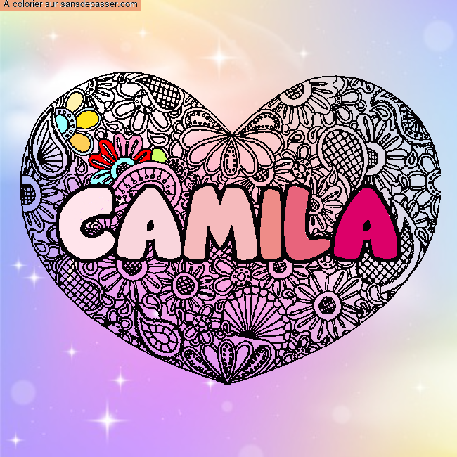 Coloriage pr&eacute;nom CAMILA - d&eacute;cor Mandala coeur par Camilaa16_2014
