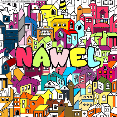 Coloriage prénom NAWEL - décor Ville par un invité