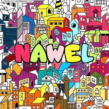 Coloriage pr&eacute;nom NAWEL - d&eacute;cor Ville par un invit&eacute;