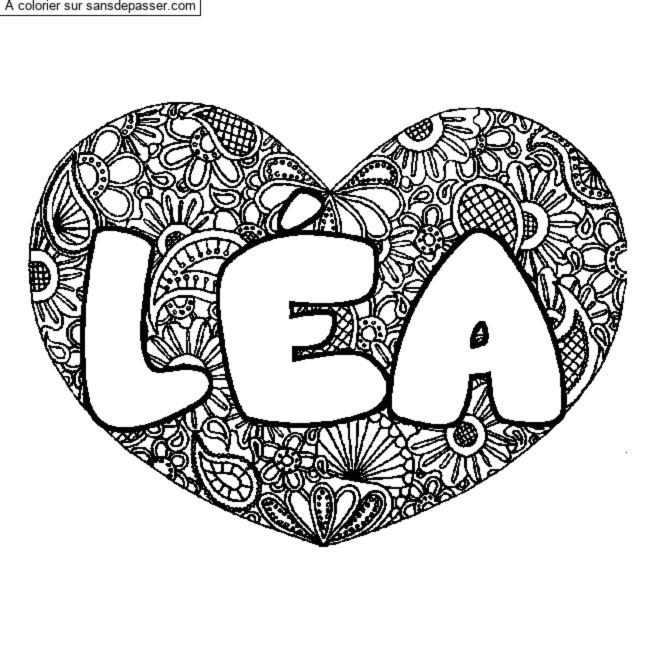 Coloriage prénom LÉA - décor Mandala coeur par un invité