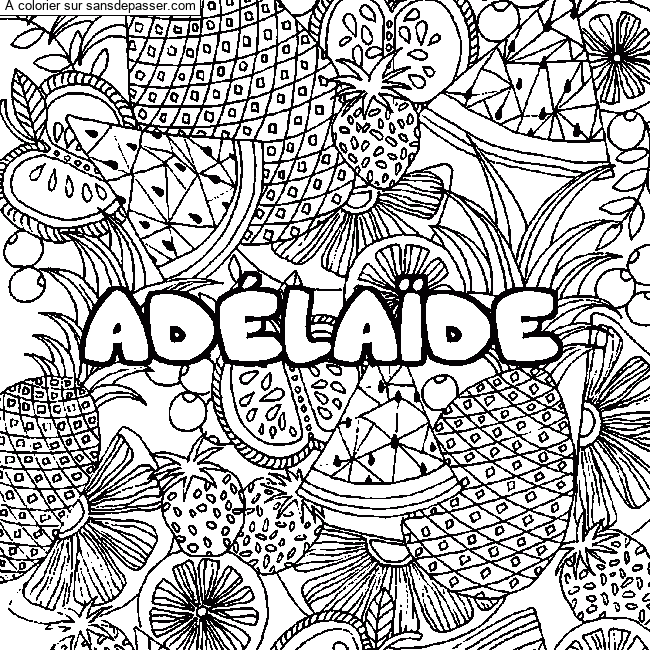 Coloriage Coloriage pr&eacute;nom AD&Eacute;LA&Iuml;DE - d&eacute;cor Mandala fruits par Da&iuml;de