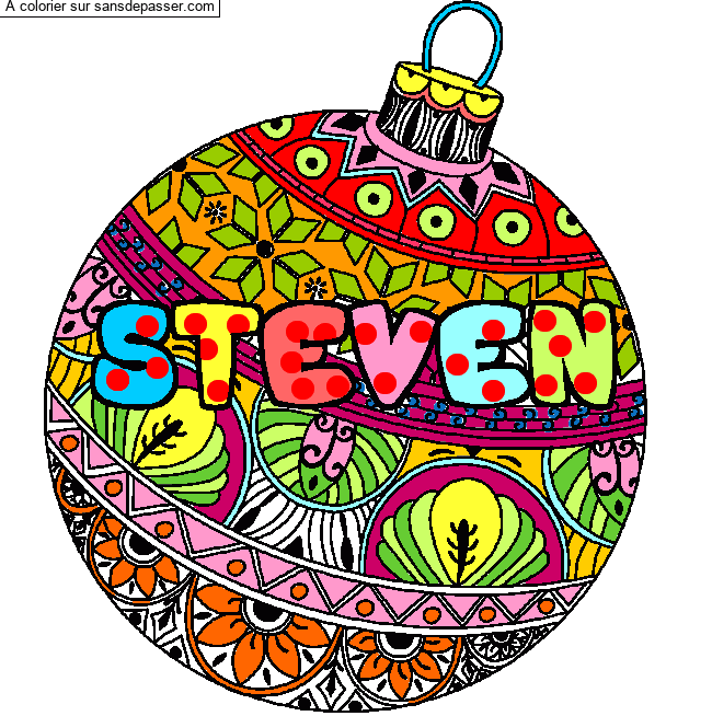 Coloriage Coloriage pr&eacute;nom STEVEN - d&eacute;cor Boule de No&euml;l par un invit&eacute;