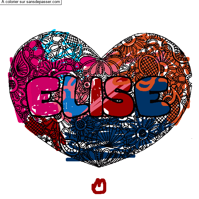 Coloriage Coloriage pr&eacute;nom ELISE - d&eacute;cor Mandala coeur par un invit&eacute;