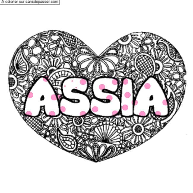 Coloriage Coloriage pr&eacute;nom ASSIA - d&eacute;cor Mandala coeur par un invit&eacute;
