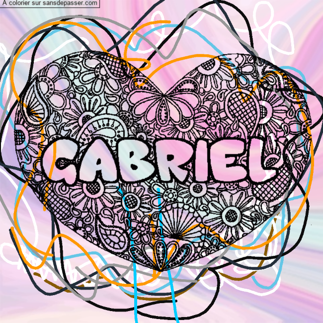 Coloriage GABRIEL - d&eacute;cor Mandala coeur
