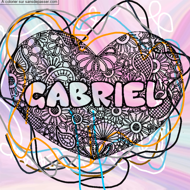 Coloriage pr&eacute;nom GABRIEL - d&eacute;cor Mandala coeur par un invit&eacute;