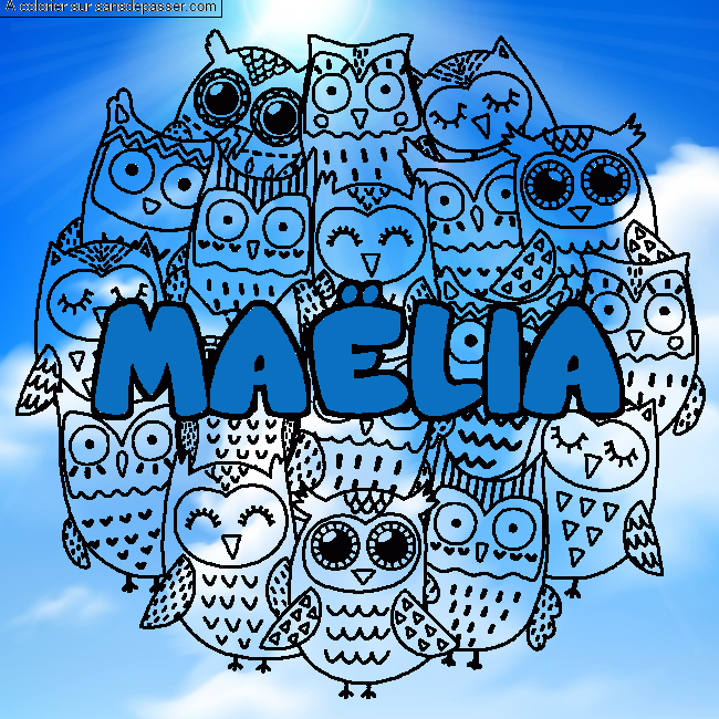 Coloriage pr&eacute;nom MA&Euml;LIA - d&eacute;cor Chouettes par un invit&eacute;