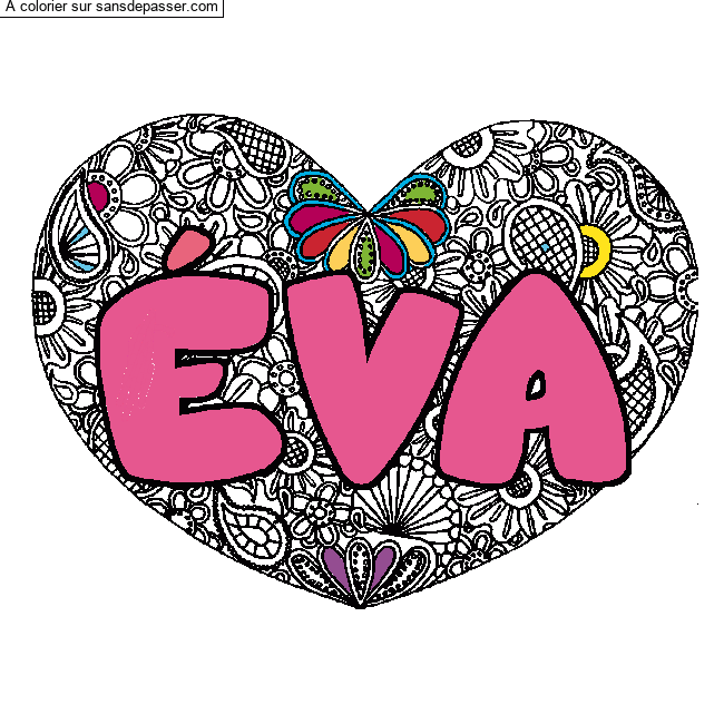 Coloriage pr&eacute;nom &Eacute;VA - d&eacute;cor Mandala coeur par un invit&eacute;
