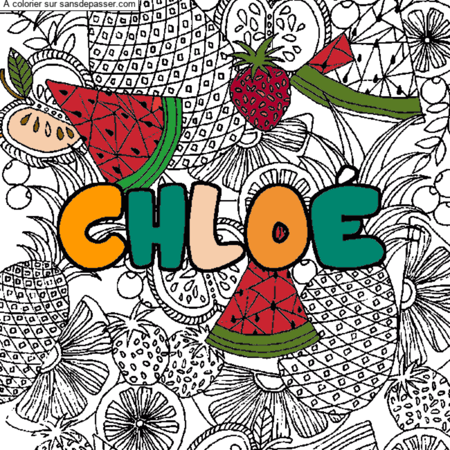 Coloriage Coloriage pr&eacute;nom CHLO&Eacute; - d&eacute;cor Mandala fruits par giulia