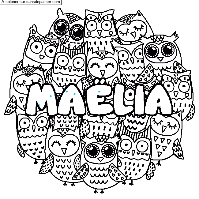 Coloriage pr&eacute;nom MA&Euml;LIA - d&eacute;cor Chouettes par un invit&eacute;