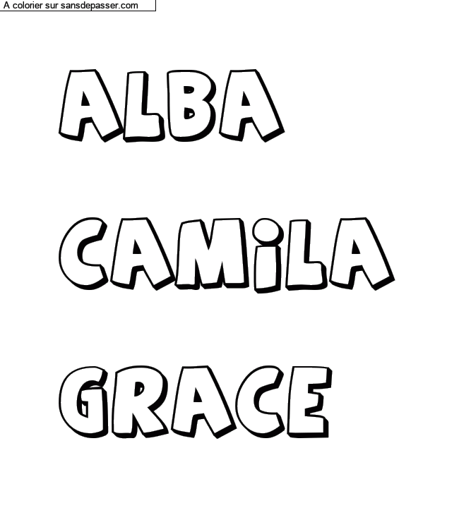Coloriage pr&eacute;nom personnalis&eacute; "ALBA

CAMILA

GRACE" par un invit&eacute;