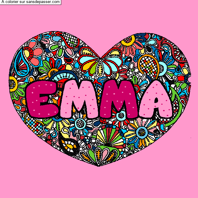 Coloriage pr&eacute;nom EMMA - d&eacute;cor Mandala coeur par un invit&eacute;