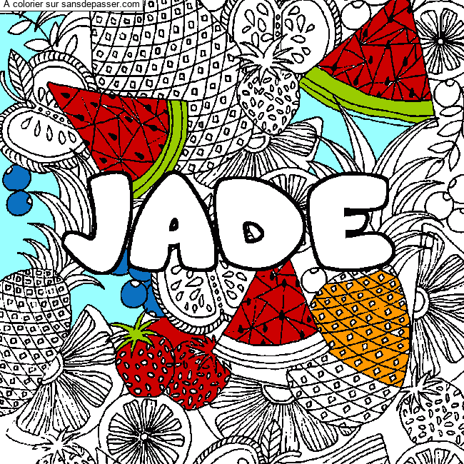 Coloriage prénom JADE - décor Mandala fruits par un invité