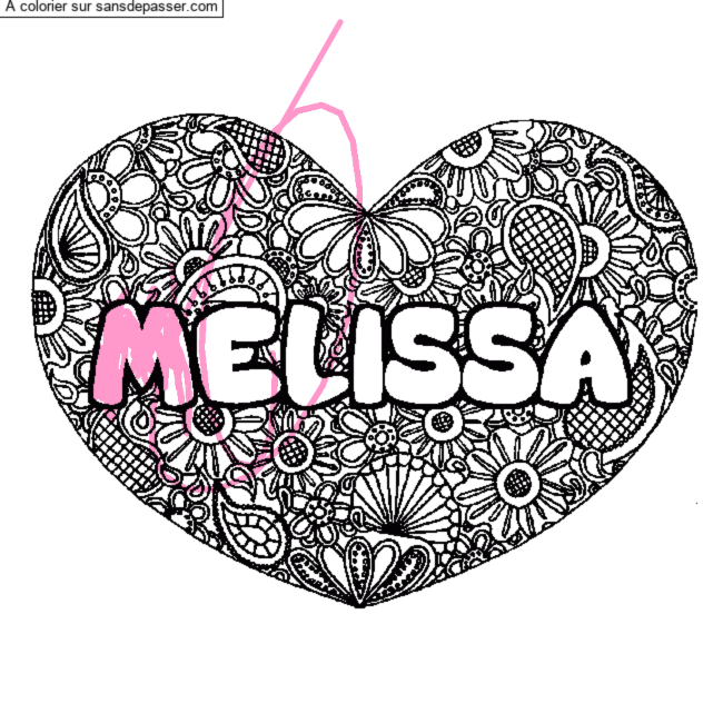Coloriage prénom MELISSA - décor Mandala coeur par un invité