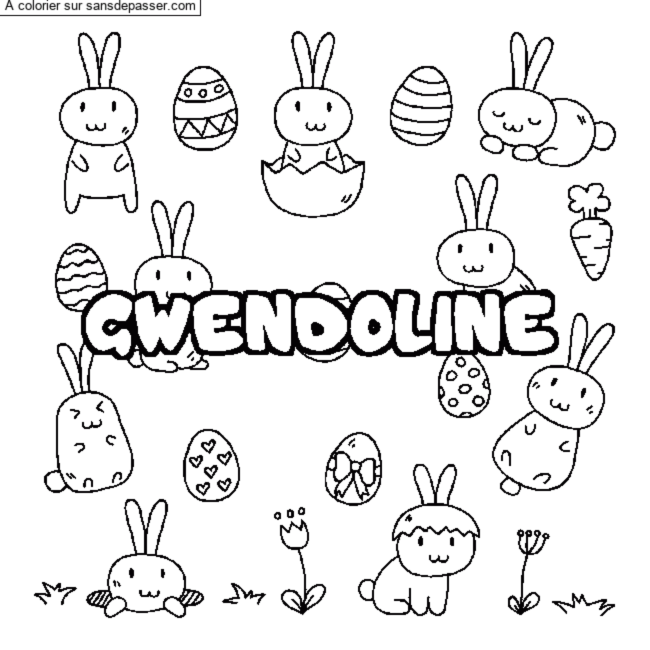 Coloriage pr&eacute;nom GWENDOLINE - d&eacute;cor Paques par un invit&eacute;