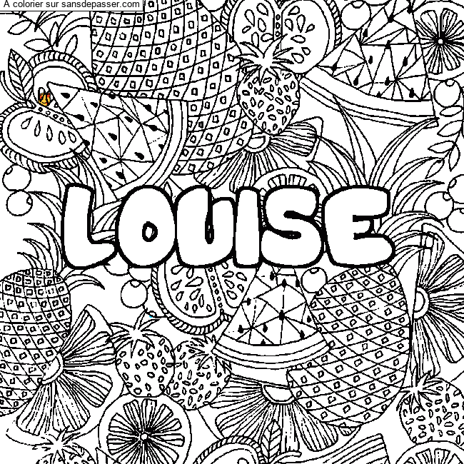 Coloriage pr&eacute;nom LOUISE - d&eacute;cor Mandala fruits par un invit&eacute;