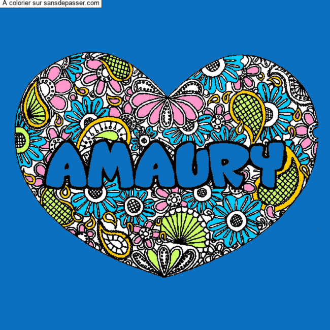Coloriage prénom AMAURY - décor Mandala coeur par un invité