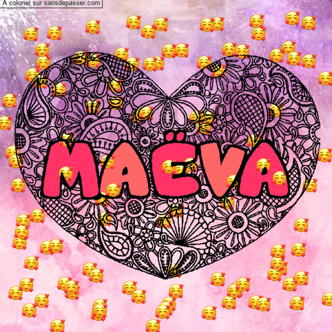 Coloriage Coloriage pr&eacute;nom MA&Euml;VA - d&eacute;cor Mandala coeur par un invit&eacute;