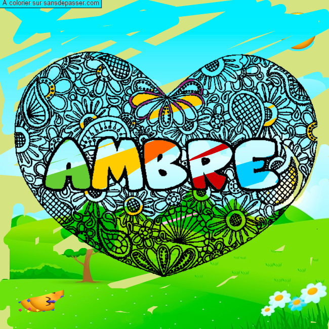 Coloriage Coloriage pr&eacute;nom AMBRE - d&eacute;cor Mandala coeur par un invit&eacute;