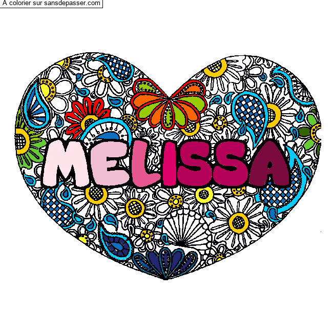 Coloriage Coloriage pr&eacute;nom MELISSA - d&eacute;cor Mandala coeur par un invité