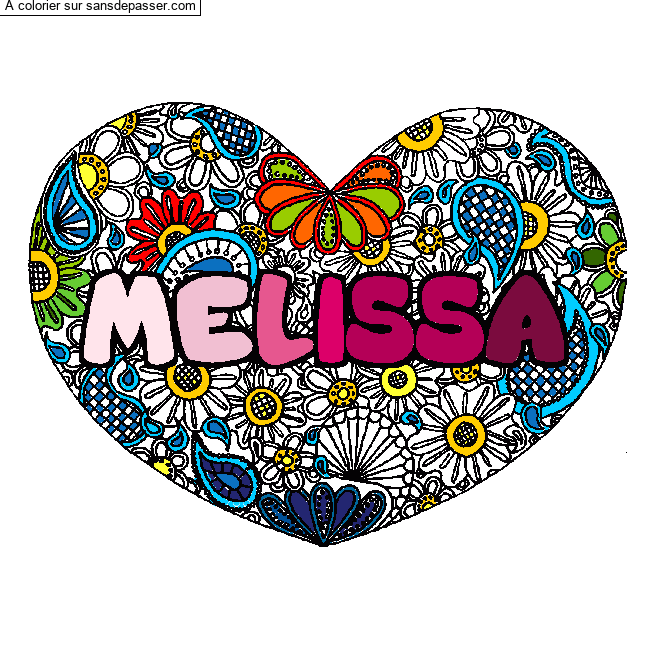 Coloriage MELISSA - d&eacute;cor Mandala coeur