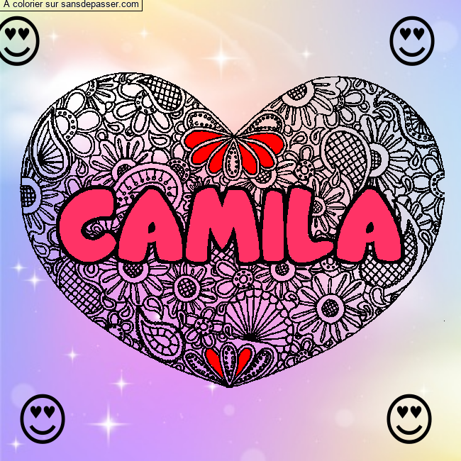 Coloriage Coloriage pr&eacute;nom CAMILA - d&eacute;cor Mandala coeur par TOTOCHOCO9099