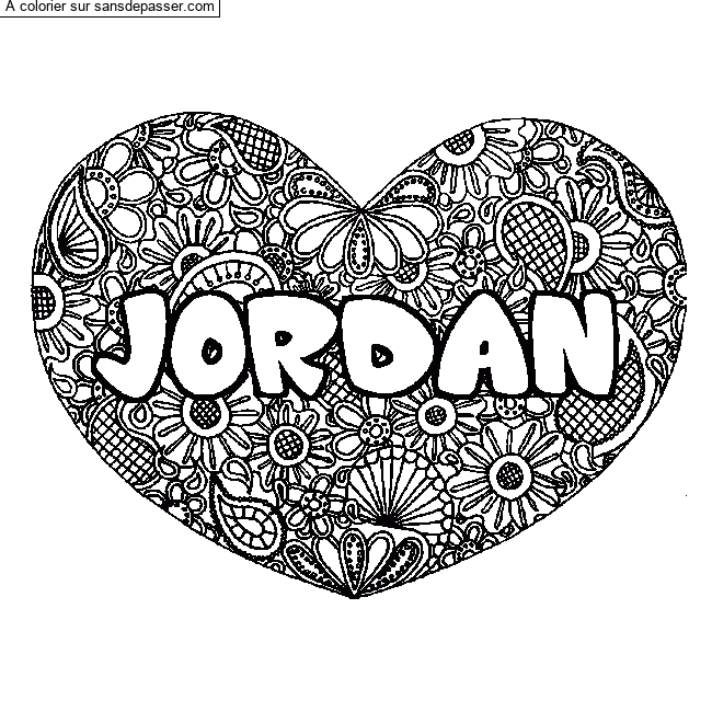 Coloriage Coloriage pr&eacute;nom JORDAN - d&eacute;cor Mandala coeur par Jordan-_-DAVID_DU.37210