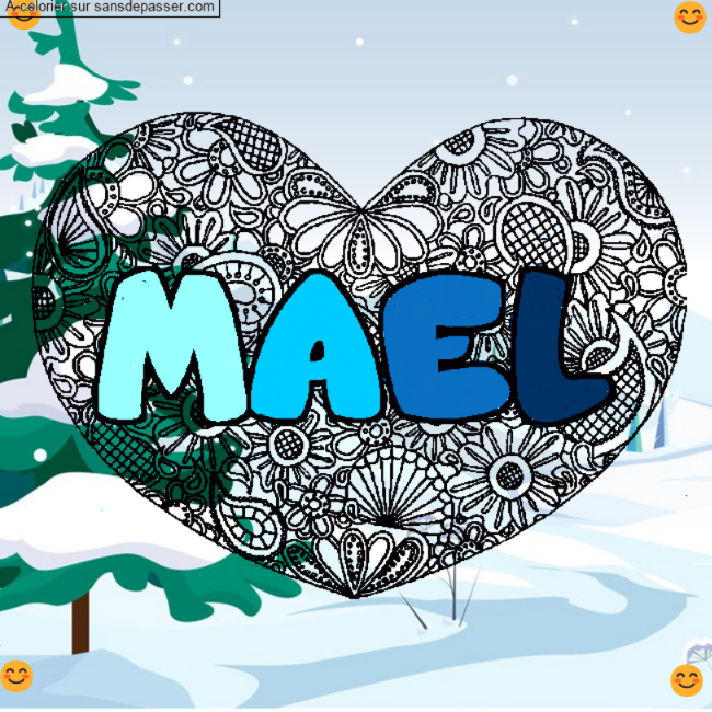 Coloriage Coloriage pr&eacute;nom MAEL - d&eacute;cor Mandala coeur par un invit&eacute;