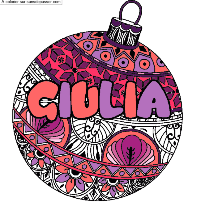Coloriage Coloriage pr&eacute;nom GIULIA - d&eacute;cor Boule de No&euml;l par un invit&eacute;