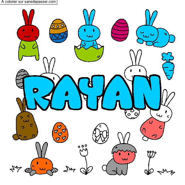 Coloriage pr&eacute;nom RAYAN - d&eacute;cor Paques par Rezig