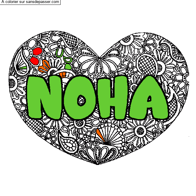 Coloriage Coloriage pr&eacute;nom NOHA - d&eacute;cor Mandala coeur par un invit&eacute;