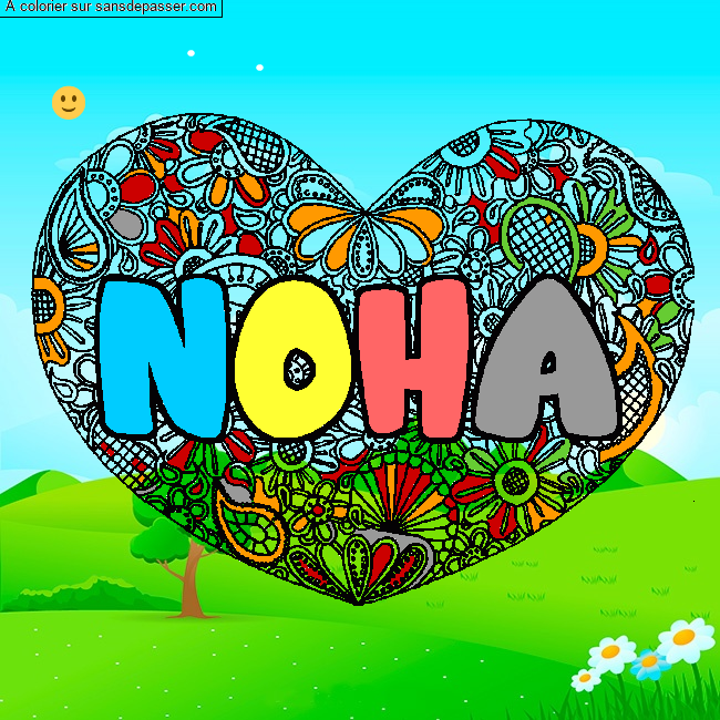 Coloriage Coloriage pr&eacute;nom NOHA - d&eacute;cor Mandala coeur par un invit&eacute;