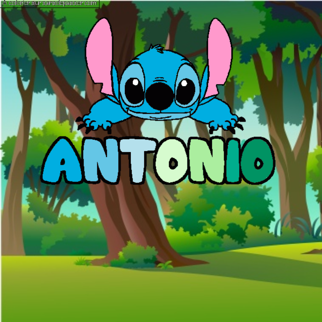 Coloriage Coloriage pr&eacute;nom ANTONIO - d&eacute;cor Stitch par un invit&eacute;