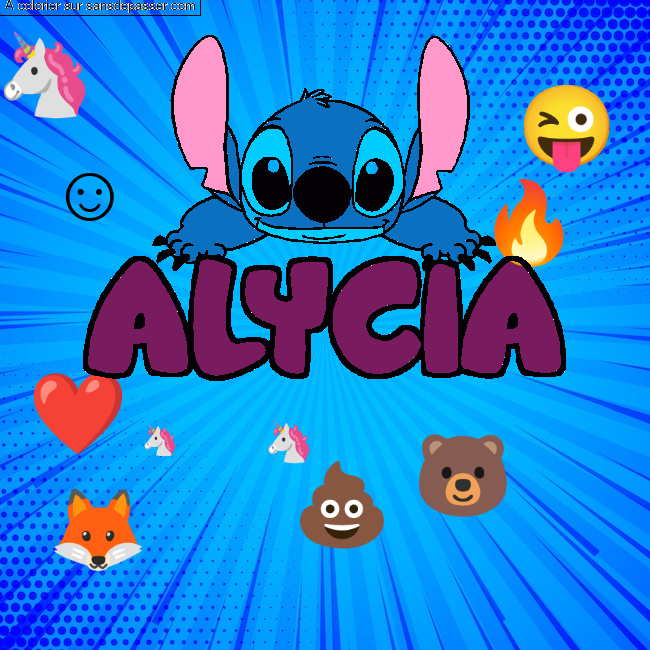 Coloriage pr&eacute;nom ALYCIA - d&eacute;cor Stitch par un invit&eacute;