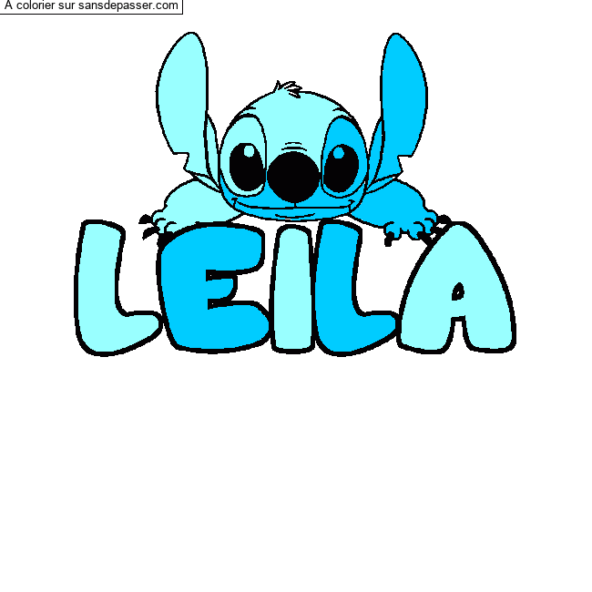 Coloriage Coloriage pr&eacute;nom LEILA - d&eacute;cor Stitch par un invit&eacute;