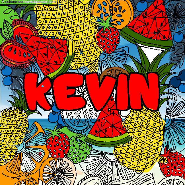 Coloriage Coloriage pr&eacute;nom KEVIN - d&eacute;cor Mandala fruits par un invit&eacute;